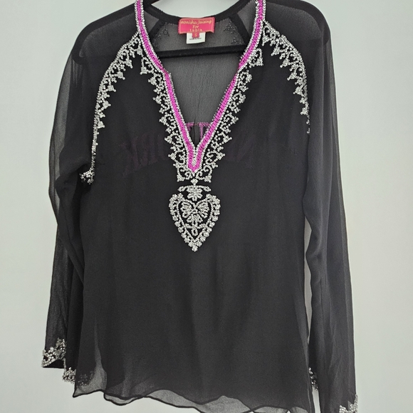 Monisha Jaising × Tabla Sheer Black Sequin New York Embellished Tunic Top - Picture 3 of 12